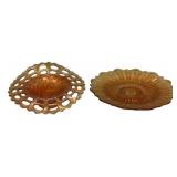 Marigold Carnival Glass Dish Pair