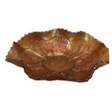 Marigold Carnival Glass Ruffled Bowl