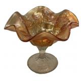 Marigold Carnival Glass Ruffled Compote