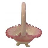 Fenton Pink Crest Glass Basket Footed