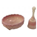 Pink Slag Glass Bowl & Bell Set