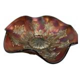 Carnival Glass Ruffled Bowl Floral