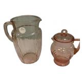 Pink Depression Glass Pitcher & Sugar