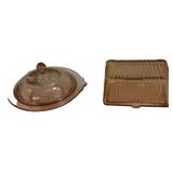 Pink Depression Glass Butter Dishes Pair