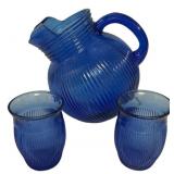 Cobalt Blue Glass Tilt Pitcher & Cups
