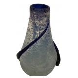 Art Glass Vase Blue Speckled Swirl