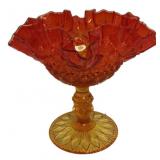 Amberina Ruffled Glass Compote
