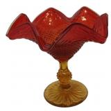 Amberina Glass Ruffled Edge Compote