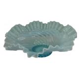 Blue Opalescent Swirl Ruffled Bowl