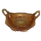 Marigold Carnival Glass Two-Handle Bowl