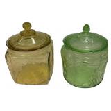Depression Glass Lidded Jars Pair