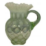 Green Opalescent Coin Dot Glass Pitcher