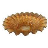 Marigold Carnival Glass Ruffled Bowl
