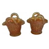 Pair Marigold Carnival Glass Baskets