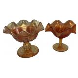 Pair Marigold Carnival Glass Compotes
