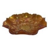 Marigold Carnival Glass Ruffled Bowl