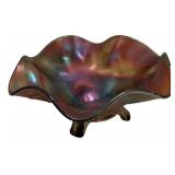 Carnival Glass Ruffled Footed Bowl