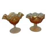 Pair Marigold Carnival Glass Compotes