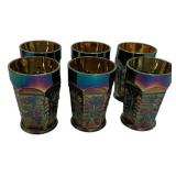 Carnival Glass Butterfly Tumblers Set 6