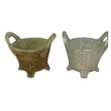 Pair Ceramic Basketweave Footed Planters