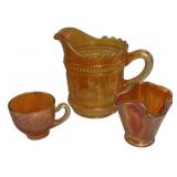Marigold Carnival Glass Pitcher & Set