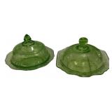 Green Depression Glass Butter Dishes Pair