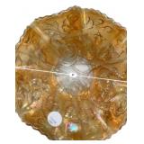 Carnival Glass Rose Pattern Ruffled Bowl