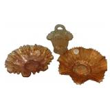 Marigold Carnival Glass Lot of 3 Pcs
