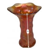Marigold Carnival Glass Ruffled Vase
