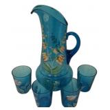 Victorian Blue Glass Pitcher & Tumbler Set