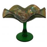 Green Carnival Glass Pedestal Compote
