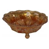 Marigold Carnival Glass Footed Bowl