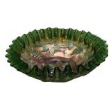 Green Carnival Glass Grape Bowl
