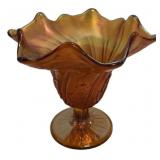 Marigold Carnival Glass Ruffled Compote