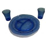 Blue Depression Glass Set 4 Pieces