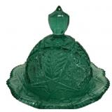 Green Pressed Glass Covered Butter Dish