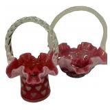 Fenton Cranberry Heart Optic Baskets