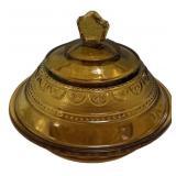 Amber Pressed Glass Covered Butter Dish