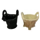Pair Ceramic Basketweave Planters