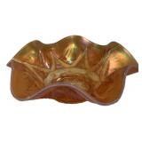 Marigold Carnival Glass Ruffled Bowl