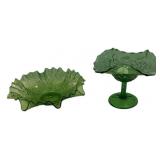 Green Pressed Glass Bowl & Compote Set