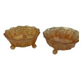 Marigold Carnival Glass Footed Bowls Pair