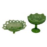 Green Glass Bowl & Compote Set