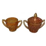 Marigold Carnival Glass Sugar & Creamer