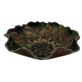 Carnival Glass Holly Berry Ruffled Bowl