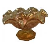 Marigold Carnival Glass Ruffled Compote