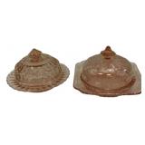 Pair Pink Depression Glass Butter Dishes