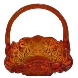 Orange Pressed Glass Handled Basket