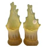 Pair Yellow Art Glass Epergne Vases