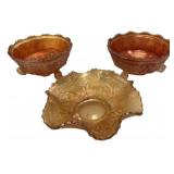 Marigold Carnival Glass Bowls Set of 3